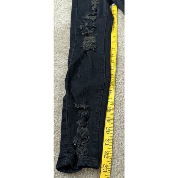 V.I.P. VIP Jeans Juniors Black Extra Ripped Fray Skinny Denim Jeans Size 00 - Picture 8 of 9